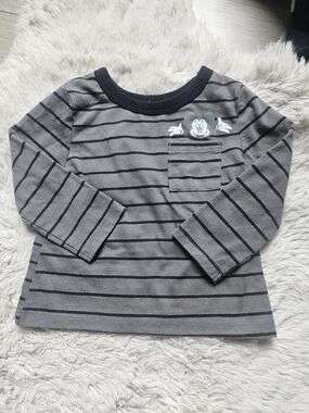 💫5/20$ Disney Baby Mickey Mouse Striped Long Sleeve Pocket Tee 🐭🖤12-18M